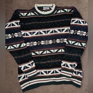 Men's Patterned Crewneck Sweater - Black, Cream, Green